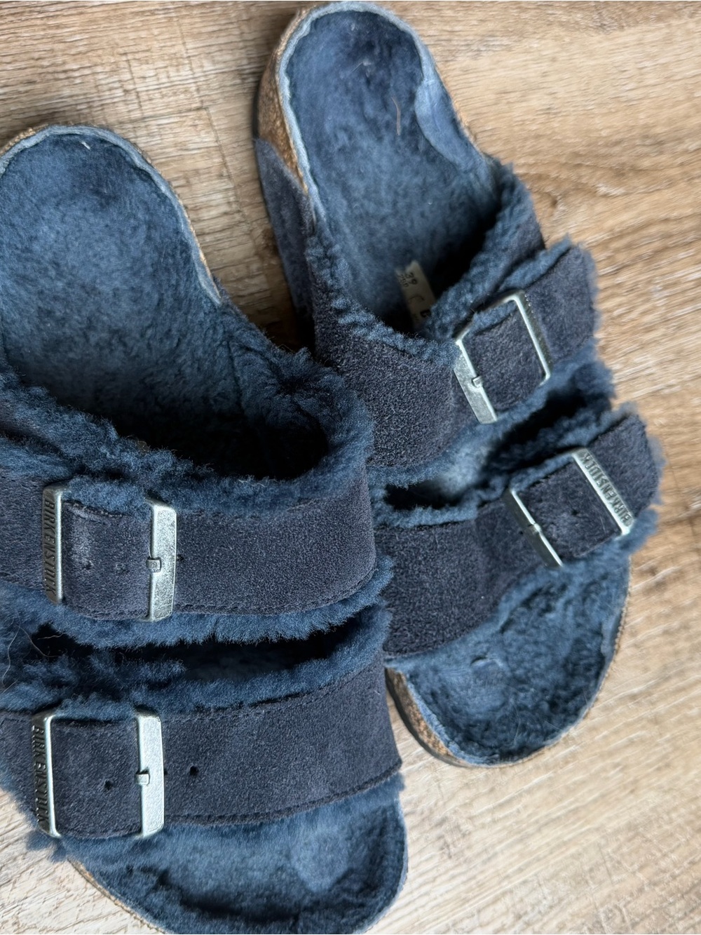 Women’s Fuzzy Blue Birkenstock Sandals - Picture 5 of 6
